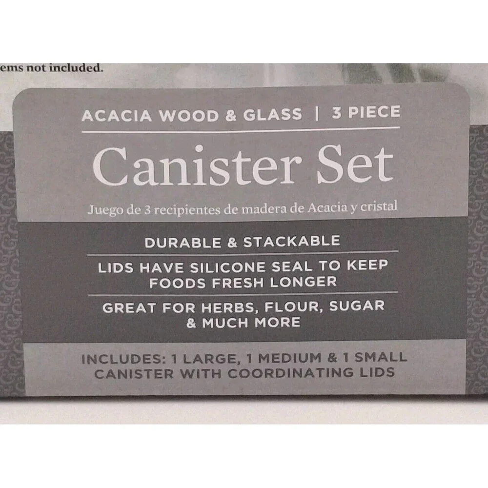 Better Homes & Gardens 3 Glass Canister Set Acacia Wood Lids With Silicon Seals